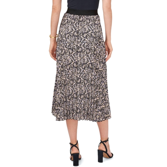 NWT Vince Camuto Womens Sprinkled Field Floral Black Pleated Midi Skirt - Picture 6 of 6